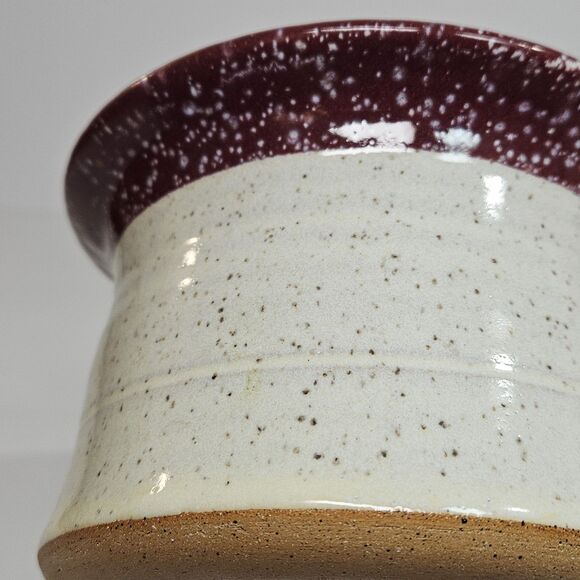Vtg Stone Handcrafted Pottery Native Soup Bowl Cup Mug Cranberry White Speckled - Picture 6 of 12